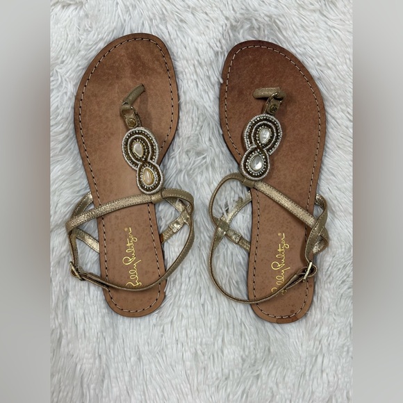Lilly Pulitzer Gold Sandals with Beaded Accents - Picture 2 of 9